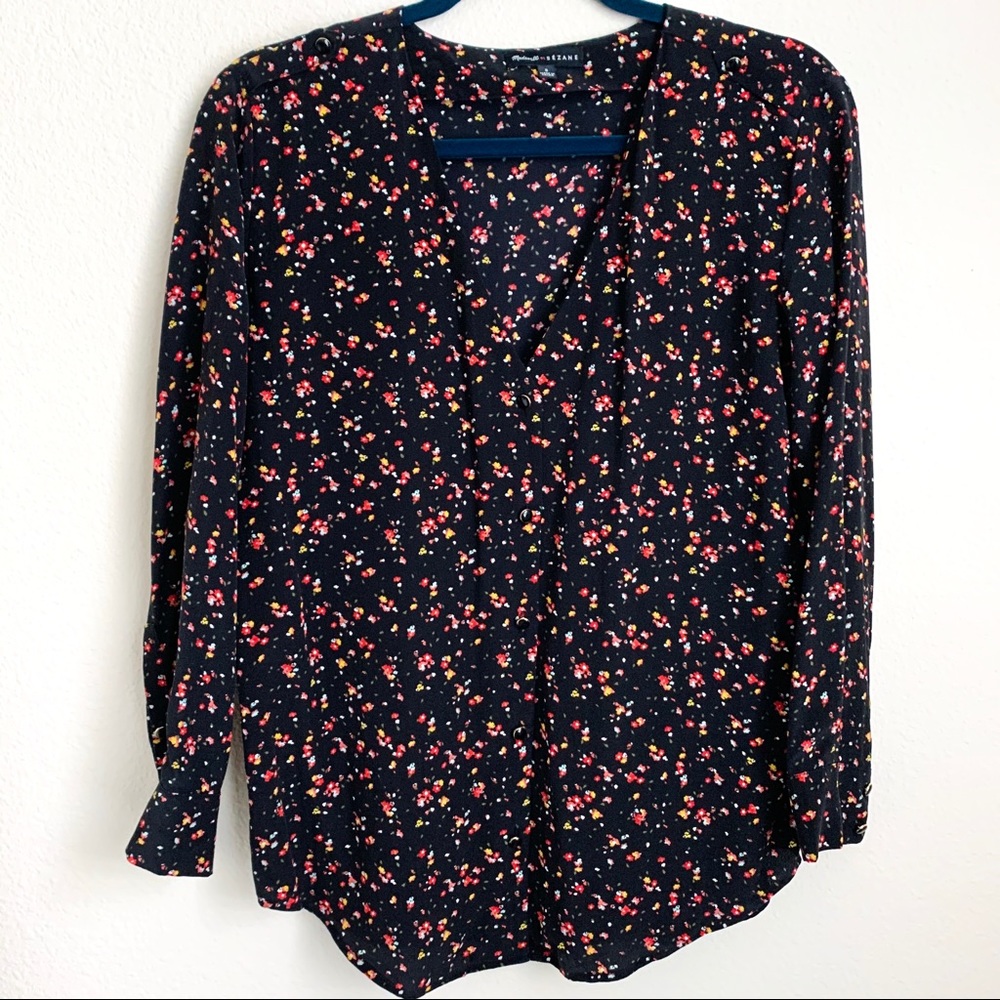 Madewell et Sezane Floral Silk Blouse Small